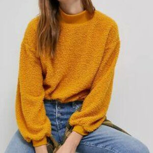 Anthropologie Porridge Merigold Mustard Brynne Sherpa Mock neck sweater. Size L